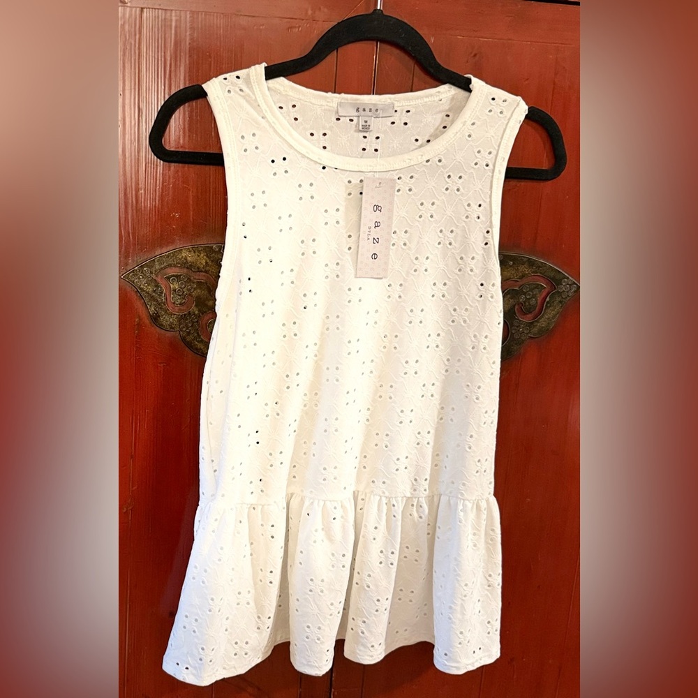 Gaze Blouse Sleeveless Peplum White Eyelet - Excellent Condition New With Tags